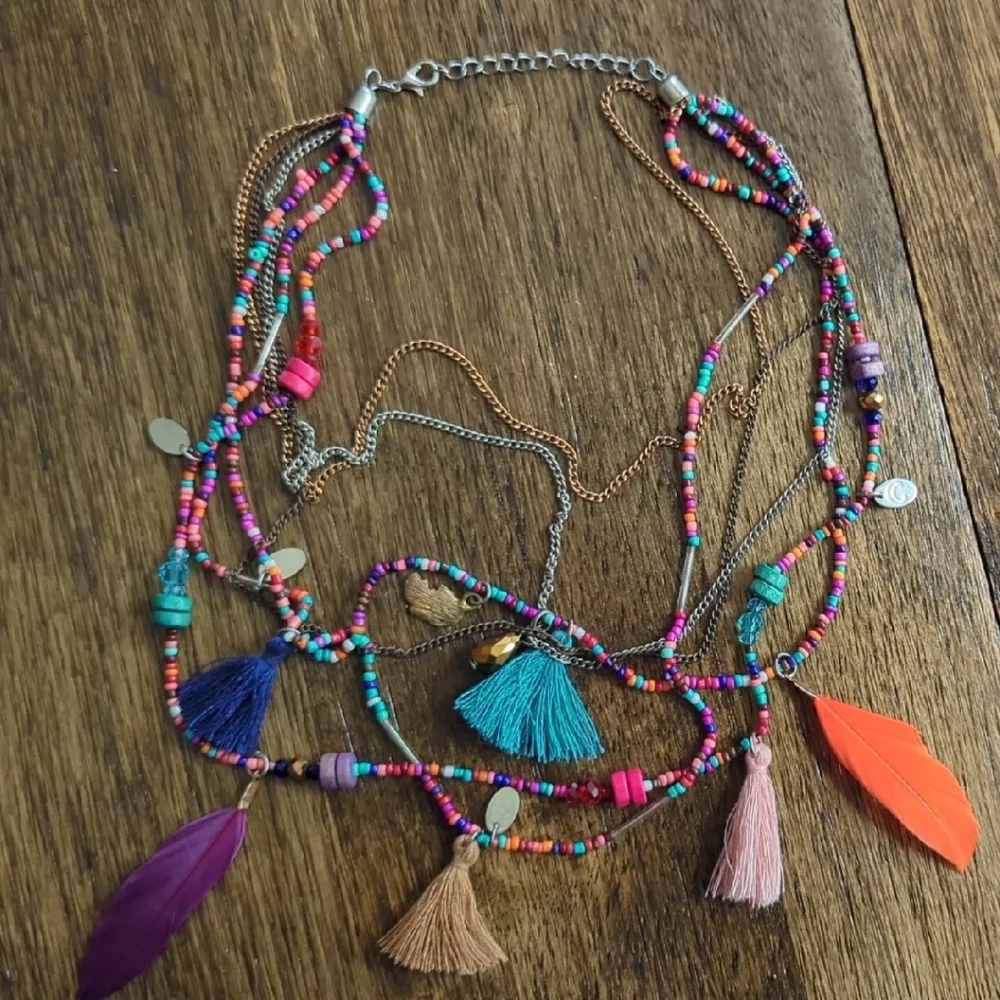 Multicolor Beaded Tassel Necklace‎